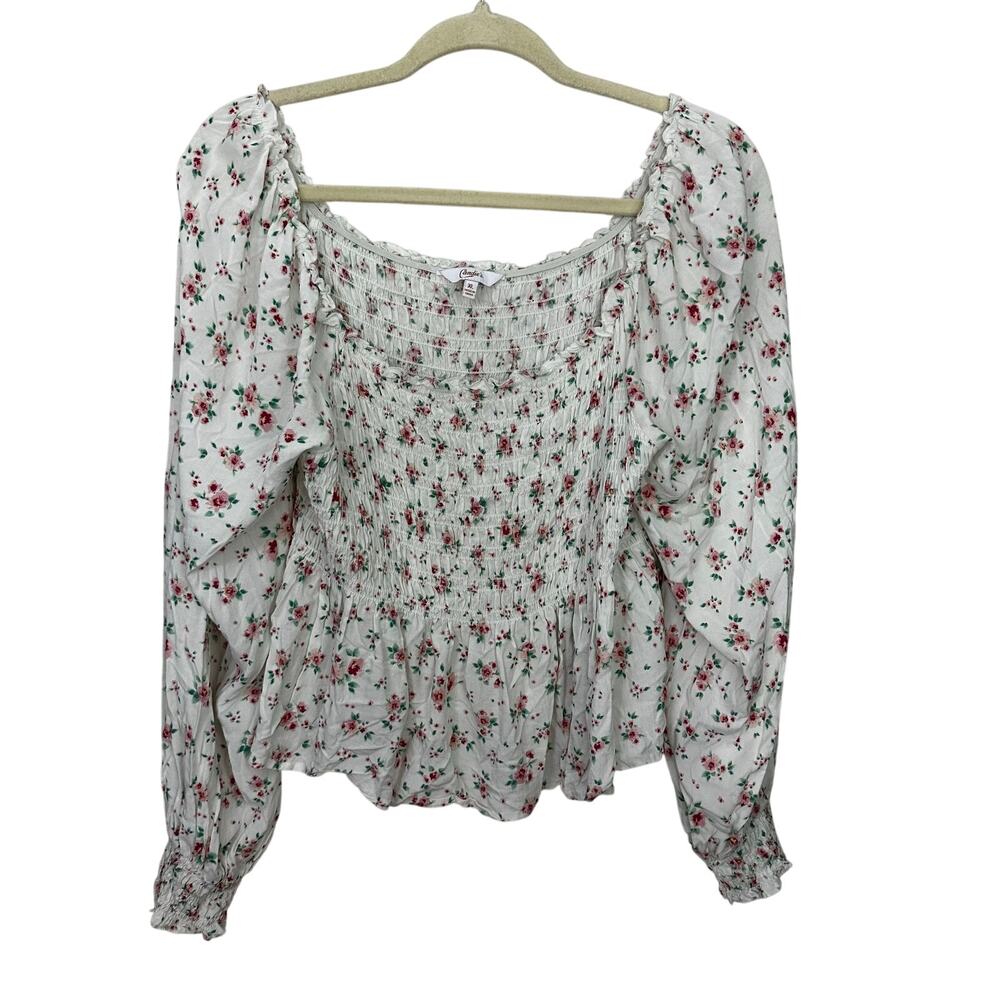 Candie's Milkmaid Boho Top Floral Cottage Womens XL‎ Smocked Babydoll